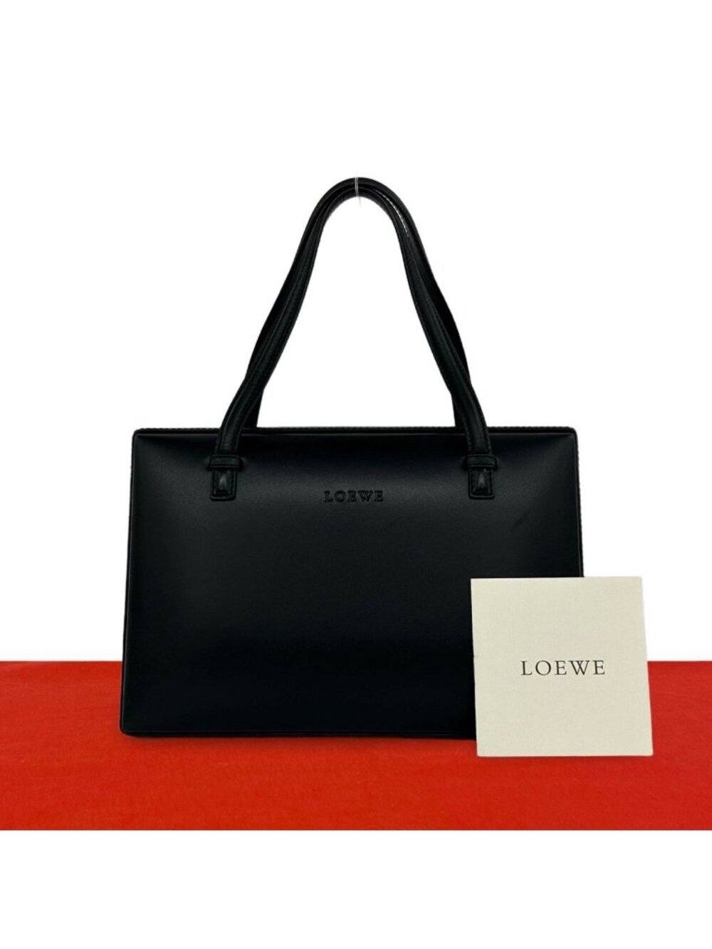 Loewe Vintage Logo Embossed Leather Mini Boston Bag Black